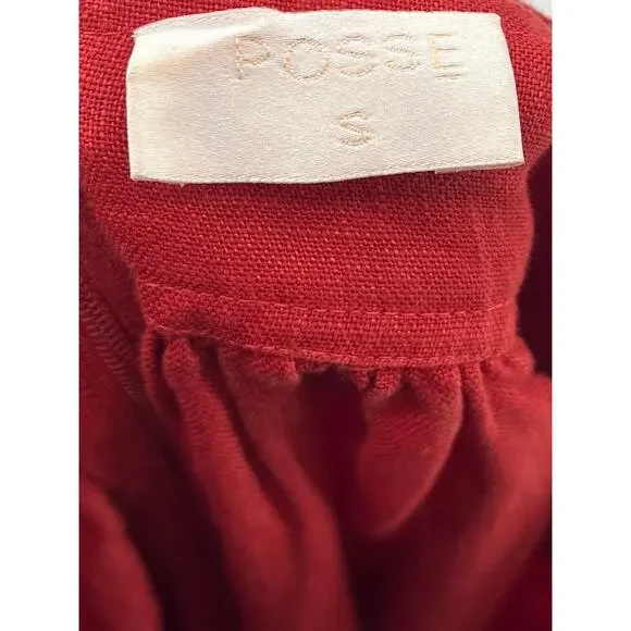 B51 Posse Lotus Linen Maxi Dress Small Red Flowy Sundress Resort Spaghetti Strap - Picture 8 of 9